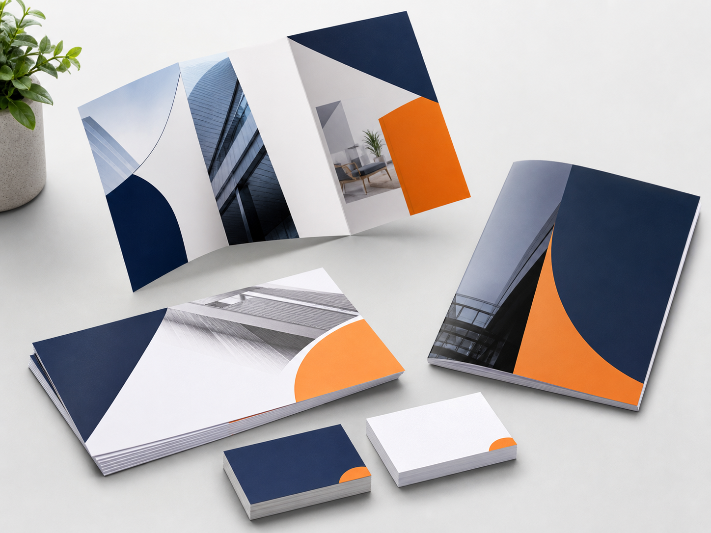 Printed business cards, flyers, brochures and booklets